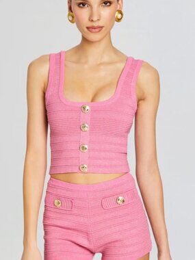 Retrofete Pink Ribbed Knit Crop Top & High-Waist Shorts Set NWT